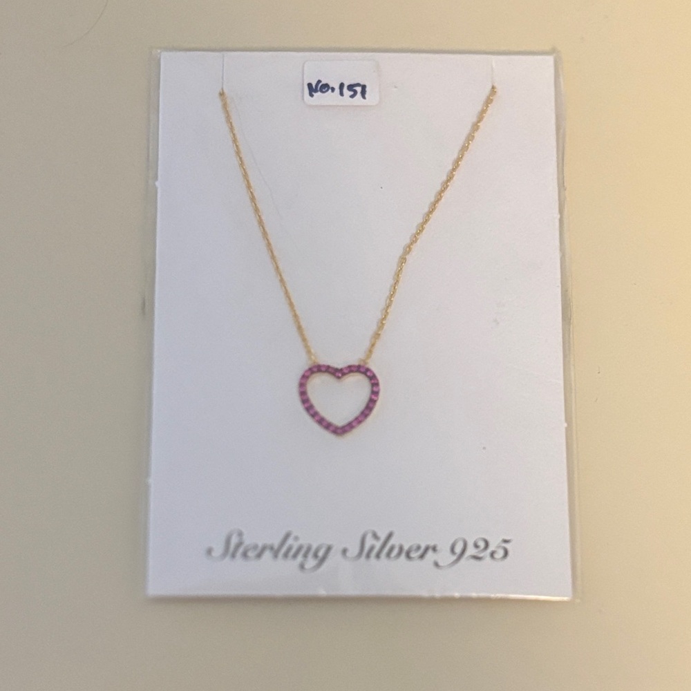 Gold and Pink Heart Necklace in Sterling Silver 925